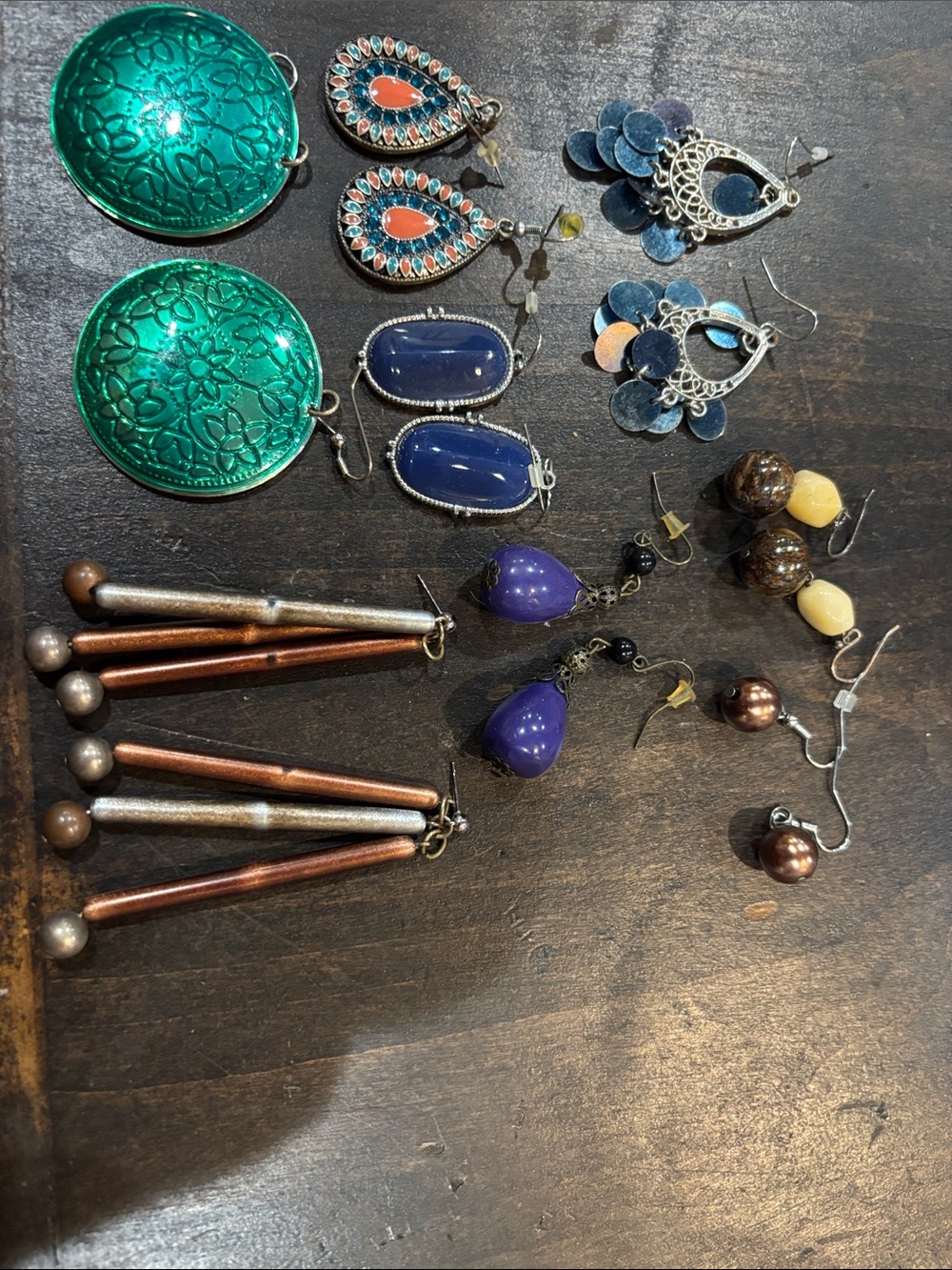 Assorted Women’s Earrings Set - Green, Blue, Purple, Copper, Brown